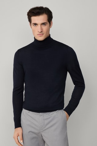 Pull en mérinos et soie - Bleu marine