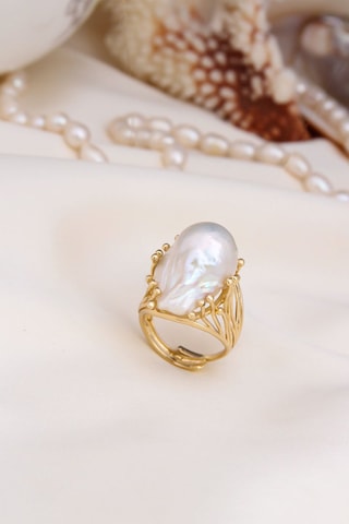 Bague - Plaqué or jaune et perle de culture