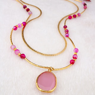 Collier - Laiton plaqué or & quartz rose 