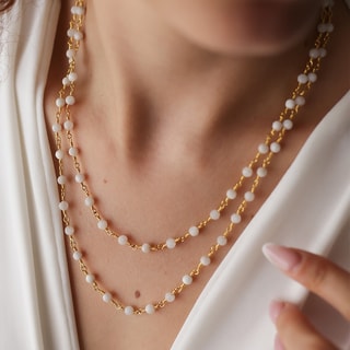 Collier - Laiton plaqué or & pierre de lune 
