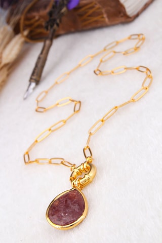 Collier  doré à l'or fin jaune- Quartz