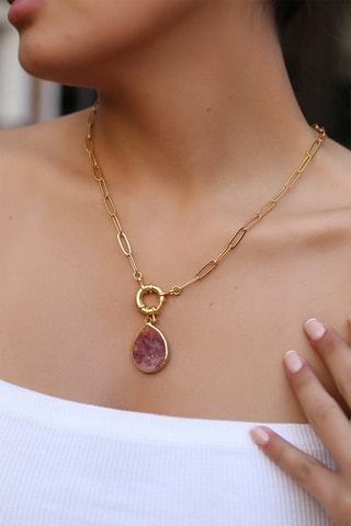 Collier  doré à l'or fin jaune- Quartz