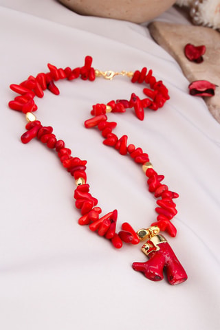 Collier - Plaqué or jaune et corail