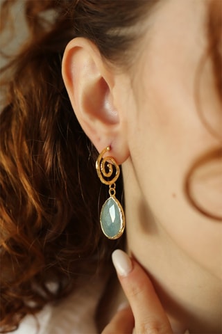 Brincos - Banhado a ouro amarelo e amazonites