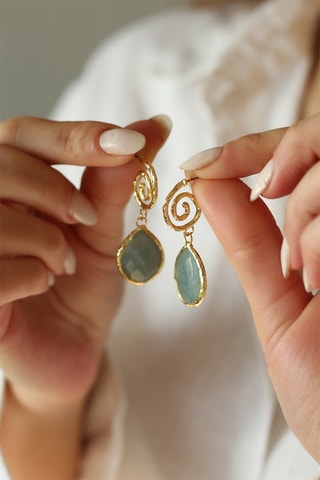 Brincos - Banhado a ouro amarelo e amazonites