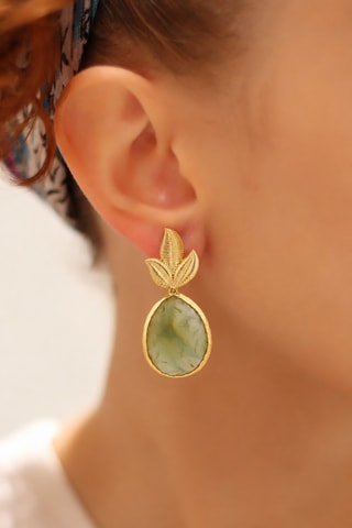 Brincos - Banhado a ouro amarelo e prehnite