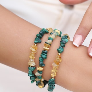 Pulseira – Latão banhado a ouro, citrino e malaquita