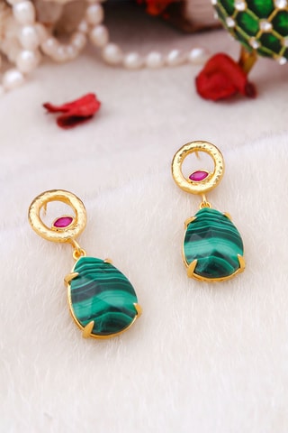 Brincos - Malaquites e zircões - Com banho a ouro amarelo