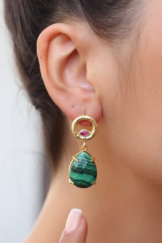 Brincos - Malaquites e zircões - Com banho a ouro amarelo