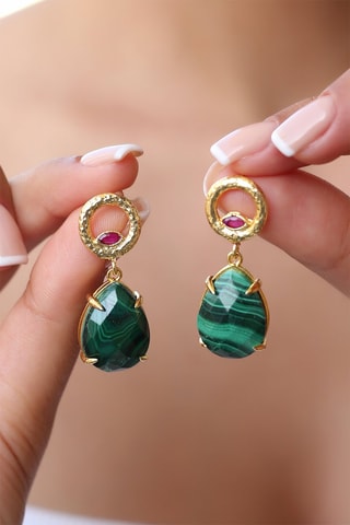Brincos - Malaquites e zircões - Com banho a ouro amarelo