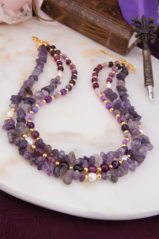 Collier - Laiton plaqué or & améthyste