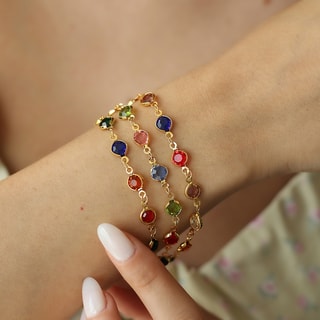 Pulseira - Latão banhado a ouro e cristal multicolorido