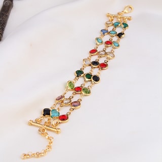 Pulseira - Latão banhado a ouro e cristal multicolorido