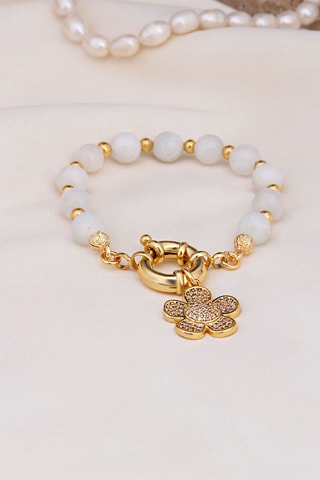 Pulseira - Banhada a ouro amarelo, pedra da lua e zircões