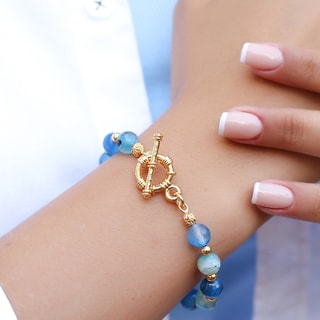Pulseira - Latão banhado a ouro e ágata 