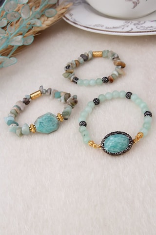 3 pulseiras - Amazonites - Com banho a ouro amarelo