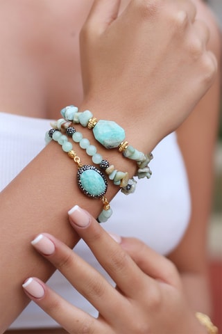 3 pulseiras - Amazonites - Com banho a ouro amarelo