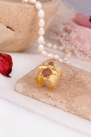 Bague - Plaqué or jaune et zircons