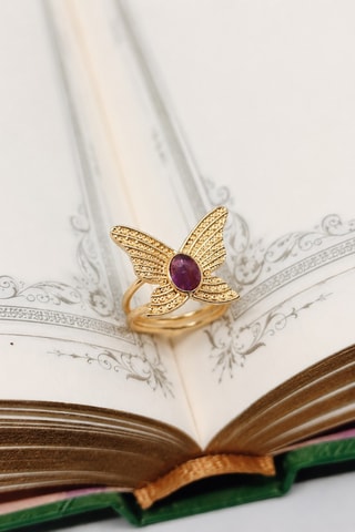 Bague - Plaqué or jaune et améthyste