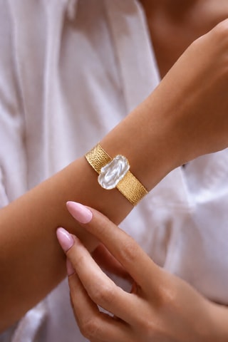 Pulseira aberta - Banhado a ouro amarelo e pérola de cultura