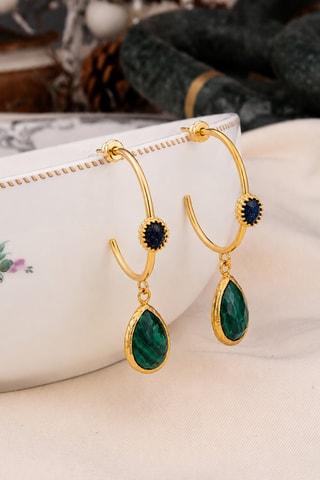 Argolas - Banhado a ouro amarelo, malaquite e safira