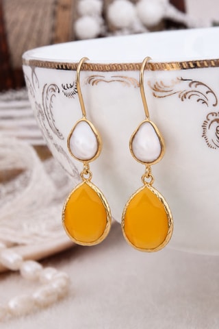 Brincos - Banhado a ouro amarelo, pérolas de cultura e olho de gato