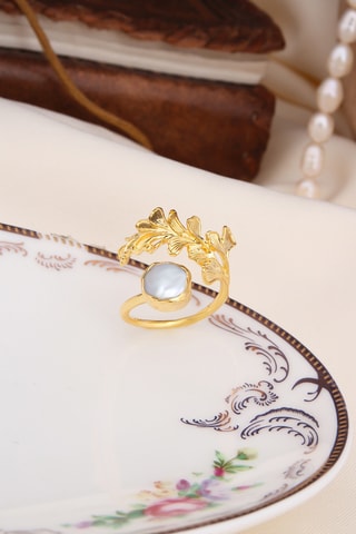 Bague - Plaqué or jaune er perle d'imitation