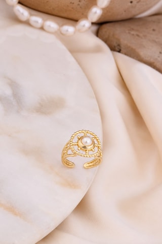 Bague - Plaqué or jaune et perle d'imitation