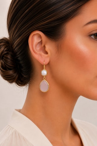 Brincos - Banhado a ouro amarelo, quartzo e pérolas de cultura