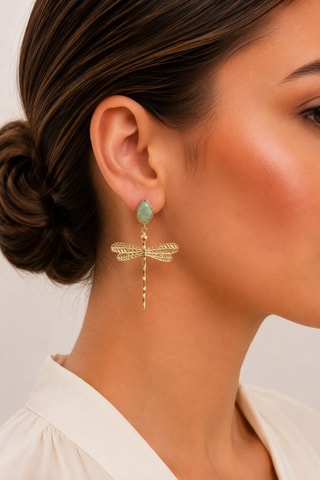 Brincos - Banhado a ouro amarelo e amazonite