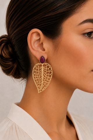Boucles d'oreilles - Plaqué or jaune et rubis