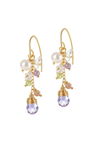 Boucles d'oreilles - Plaqué or jaune, perles de culture et cristaux