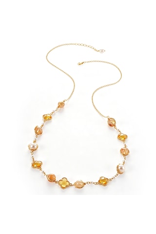 Collier - Plaqué or jaune, citrines et perles de culture