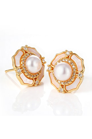 Puces - Plaqué or jaune, zircons et perles d'imitation