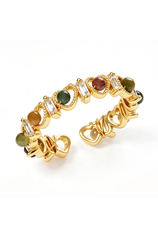 Bague - Plaqué or jaune, agates et zircons