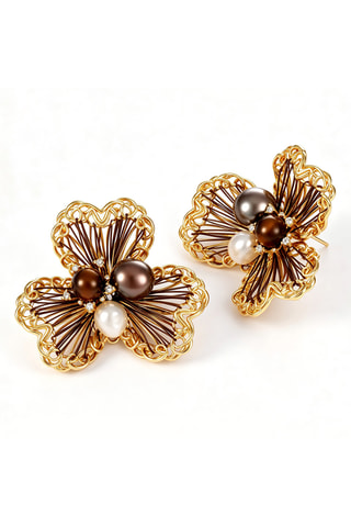 Brincos - Banhado a ouro amarelo e pérolas de cultura