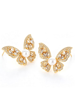 Puces - Plaqué or jaune, zircons et perles d'imitation
