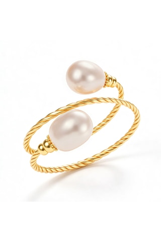 Bague - Plaqué or jaune et perles de culture
