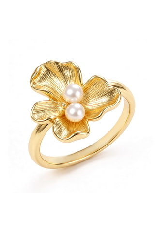 Bague - Plaqué or jaune et perles d'imitation