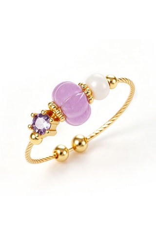 Bague - Plaqué or jaune, zircon et perle de culture