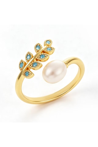 Bague - Plaqué or jaune, zircons et perles de culture
