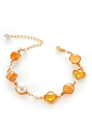 Pulseira - Banhado a ouro amarelo, citrinas e pérolas de cultura