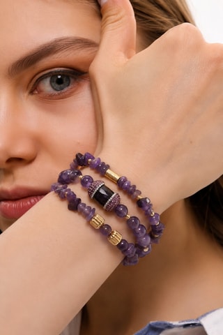 Pulseira - Banhado a ouro amarelo e ametistas