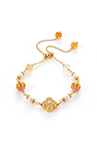 Pulseira - Banhado a ouro amarelo, citrinas e pérolas de cultura