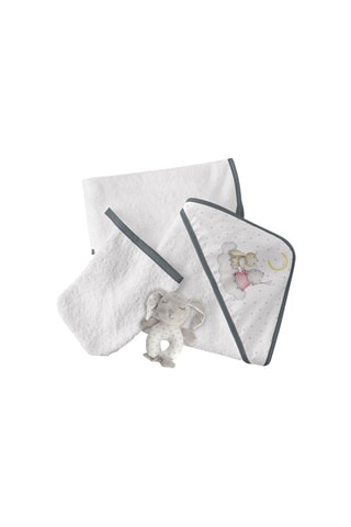 Cofanetto mantellina da bagno, guanto e peluche doudou Rabbit & Moon - 3 pezzi - 75 x 75 cm - Bianco e grigio