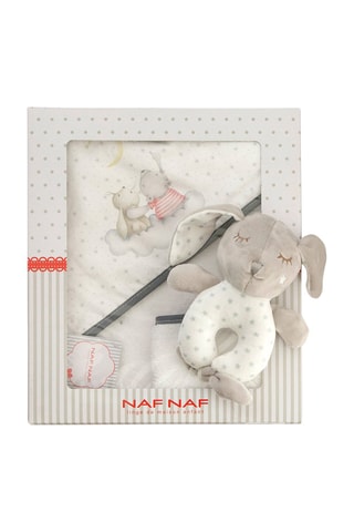 Cofanetto mantellina da bagno, guanto e peluche doudou Rabbit & Moon - 3 pezzi - 75 x 75 cm - Bianco e grigio
