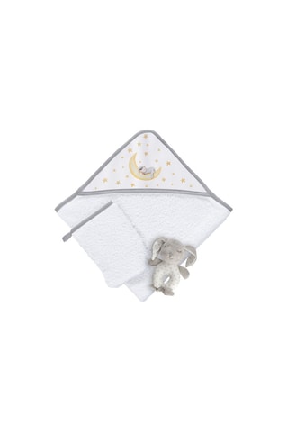 Cofanetto mantellina da bagno, guanto e peluche doudou Marlon Night - 3 pezzi - 75 x 75 cm - Grigio
