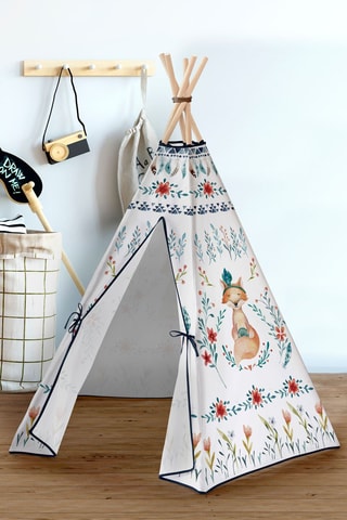 Tipi in faggio Fox - Bianco e blu - 170 x 86 cm - Da 24 mesi