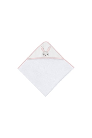 Mantellina da bagno Cute Rabbit - Bianco e rosa - 100 x 100 cm 