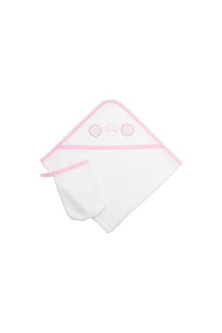 Mantellina da bagno e guanto Très Chic - 75 x 75 cm - Bianco e rosa